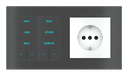 EKINEX Pulsante 10 tasti con testi/simboli retroilluminati, sensore di prossimità con componente di serie civile per placca a 2 posti (modulo 60x55 mm)