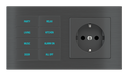 EKINEX Pulsante 8 tasti con testi/simboli retroilluminati, sensore di prossimità e presa elettrica per placca a 2 posti (modulo 60x55 mm) - Schuko