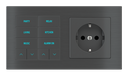 EKINEX Pulsante 10 tasti con testi/simboli retroilluminati, sensore di prossimità e presa elettrica per placca a 2 posti (modulo 60x55 mm) - Schuko