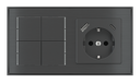 EKINEX Pulsante Basic (NO LED) e presa elettrica per placca a 2 posti (modulo 60x55 mm)  - Schuko USB