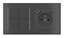 EKINEX Pulsante Basic (NO LED) e presa elettrica per placca a 2 posti (modulo 60x55 mm)  - FR USB