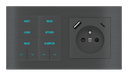 EKINEX Pulsante 10 tasti con testi/simboli retroilluminati, sensore di prossimità e presa elettrica per placca a 2 posti (modulo 60x55 mm) - FR USB