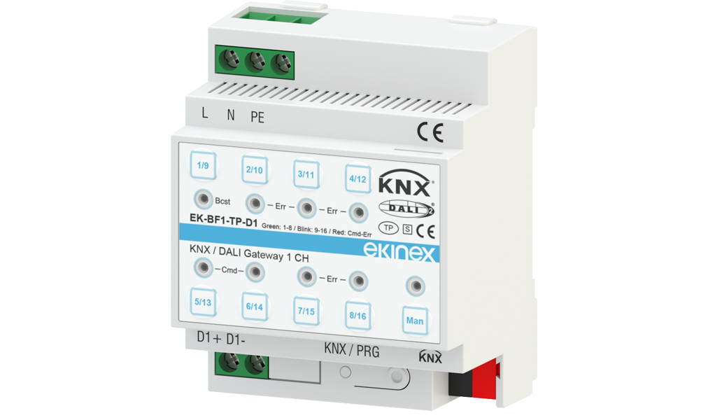 EKINEX EK-BF1-TP-D1 Gateway DALI-KNX 1 canale con funzioni avanzate