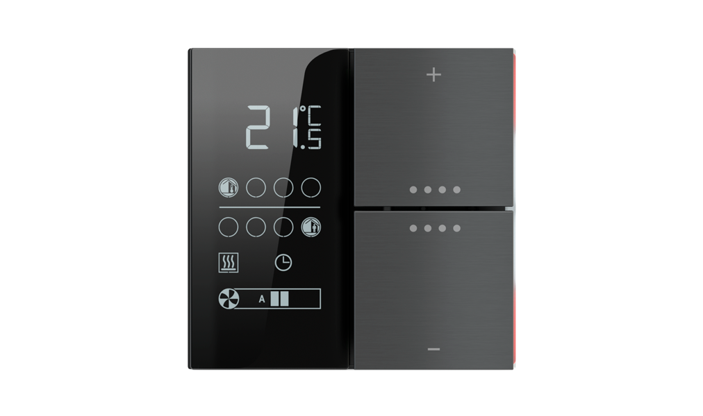 EKINEX EK-EQ2-TP-RW-NF Termostato ambiente KNX con display LCD e sensore di umidità- LED bianchi e rossi - versione NF