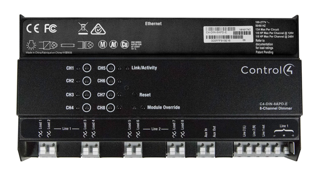 CONTROL4 C4-DIN-8APD-E Modulo 8 dimmer a controllo di fase su barra DIN